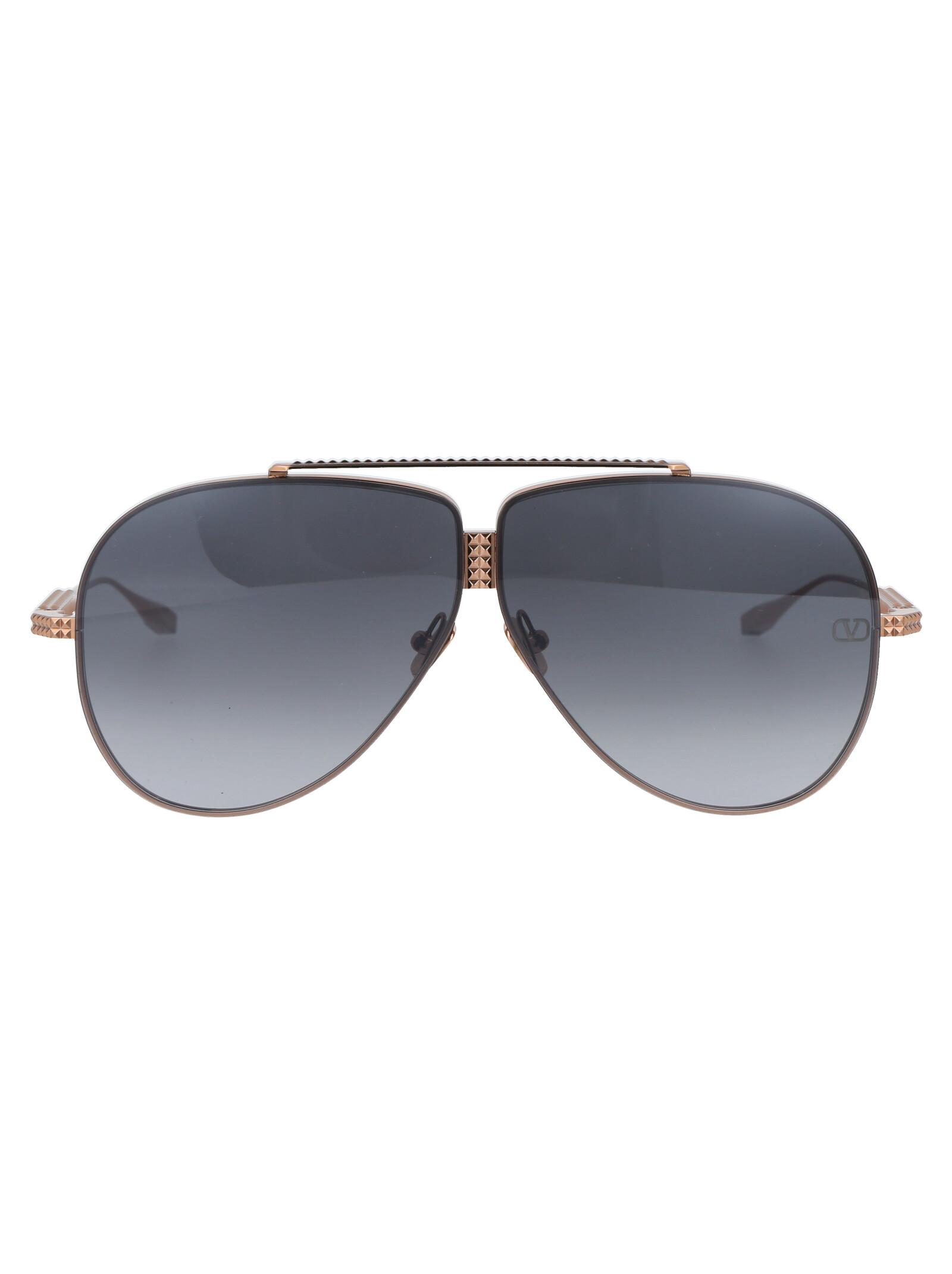 valentino garavani xvi rose gold w/ dark grey black flash mirror titanium sunglasses - women