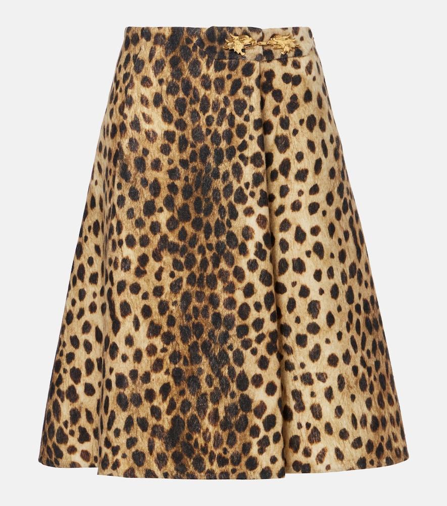 valentino leopard-print wool midi skirt