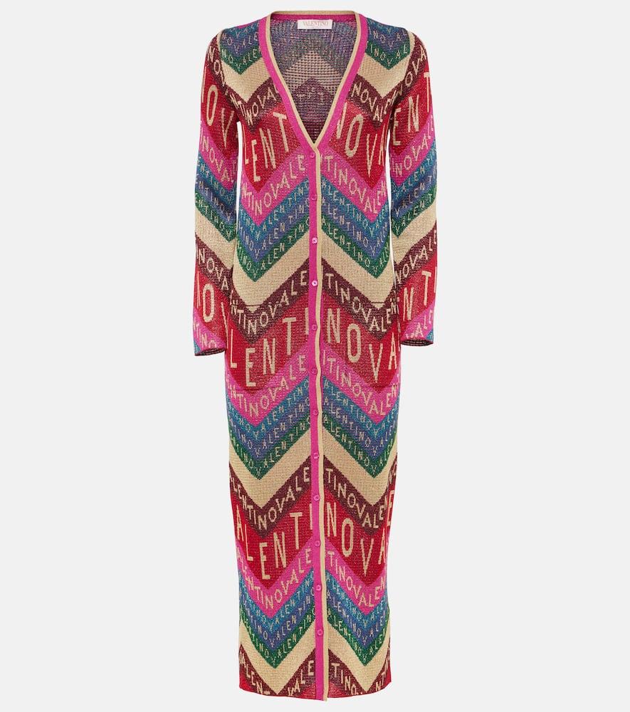 valentino logo knitted jacquard midi dress