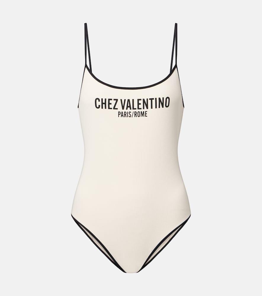 valentino logo printed piqué swimsuit
