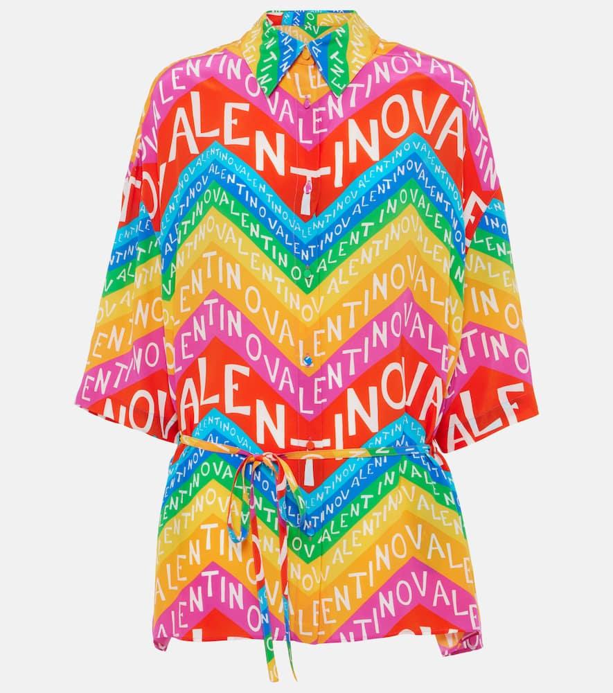 valentino logo silk shirt dress
