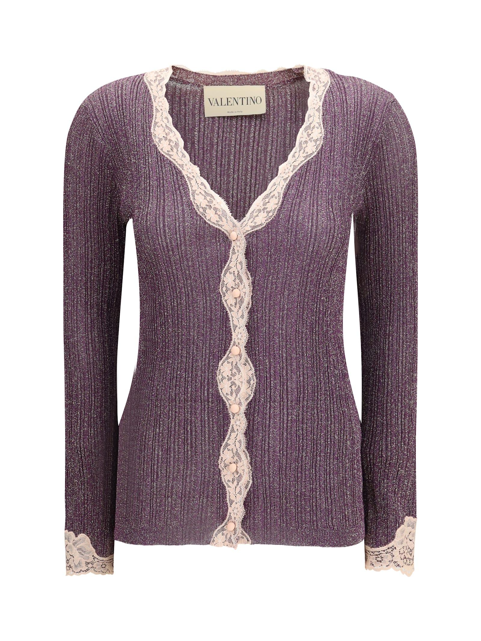 valentino lurex knit cardigan with lace