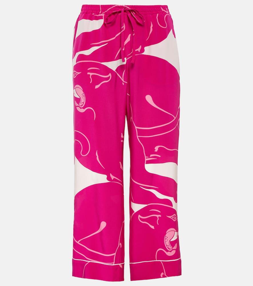 valentino panther crêpe de chine pants