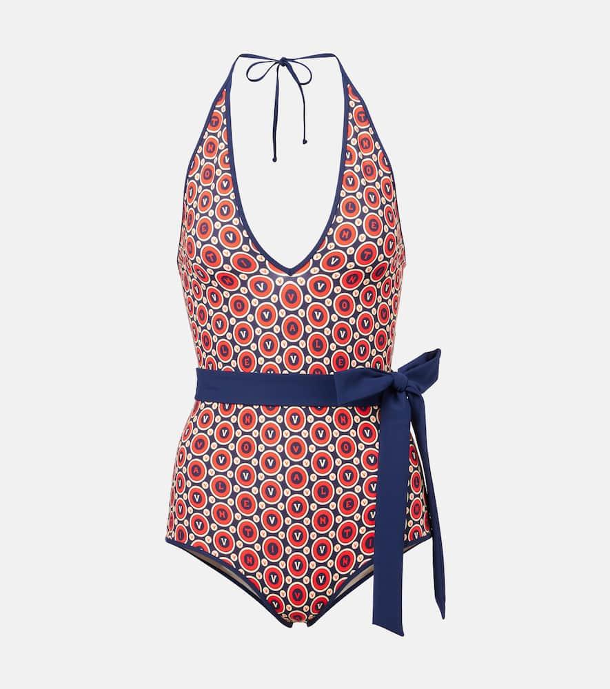 valentino printed belted swimsuit