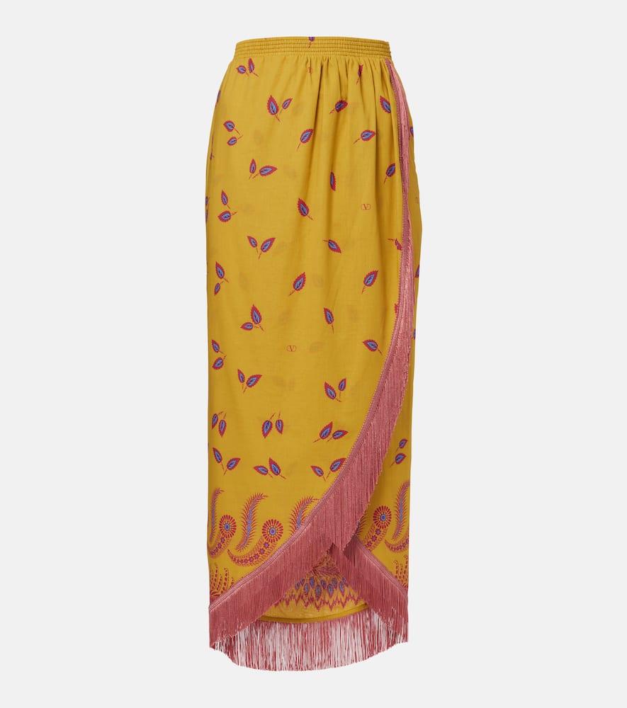 valentino printed cotton midi skirt