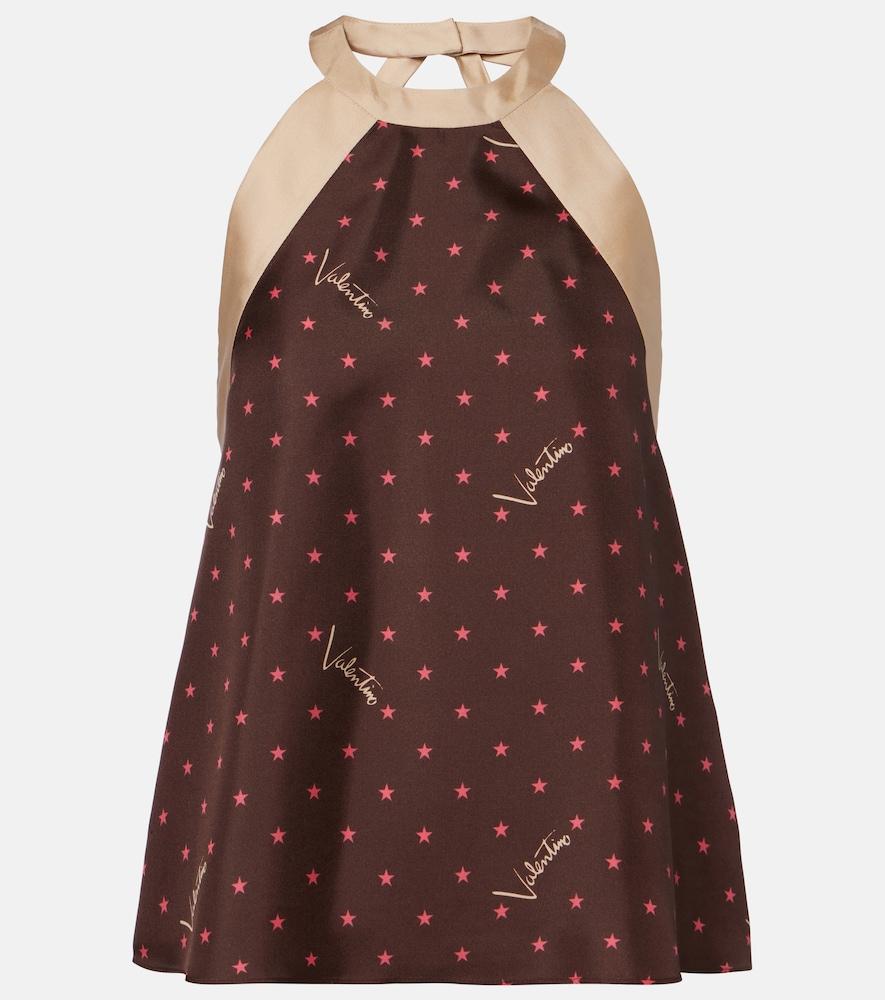 valentino printed halterneck silk twill top