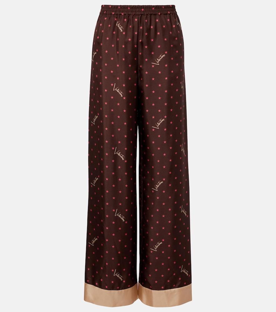 valentino printed silk twill palazzo pants