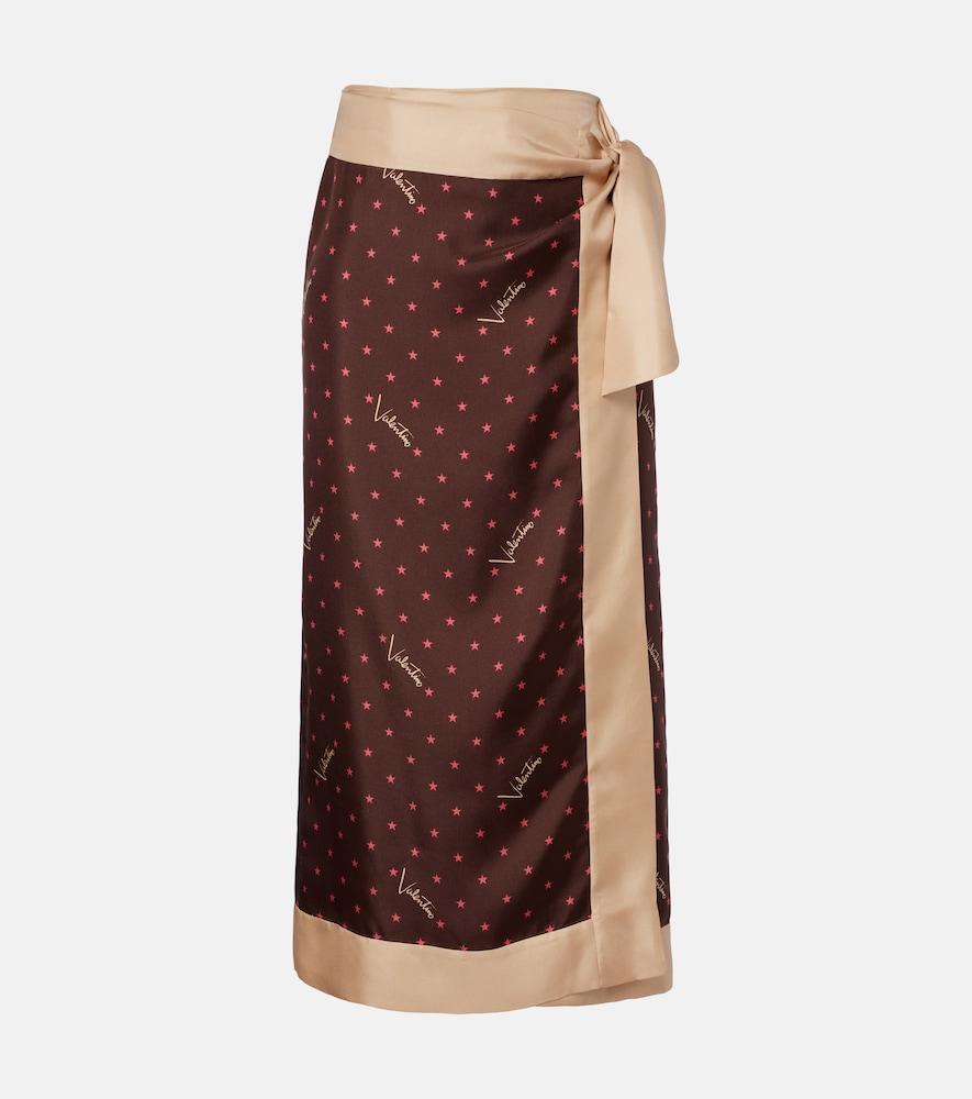 valentino printed silk twill wrap skirt