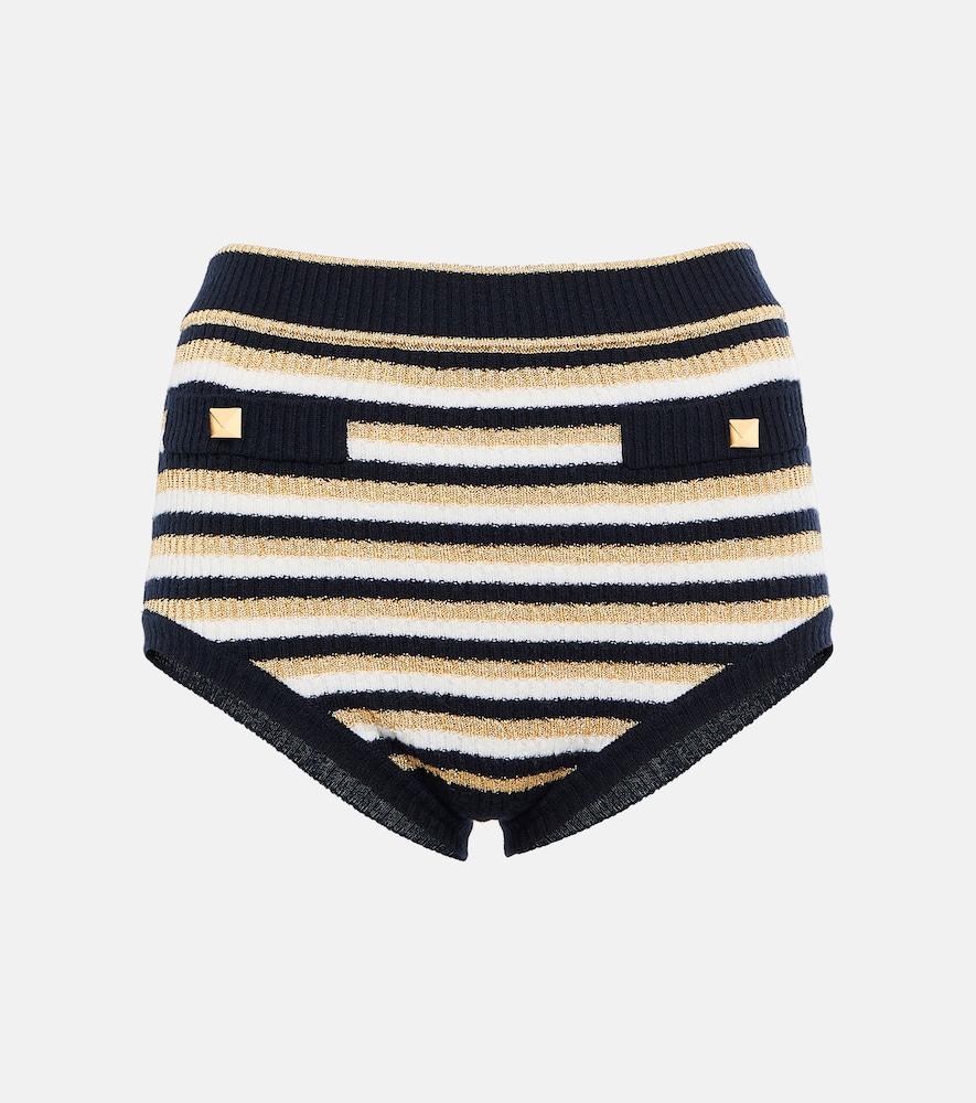 valentino roman stud striped wool shorts