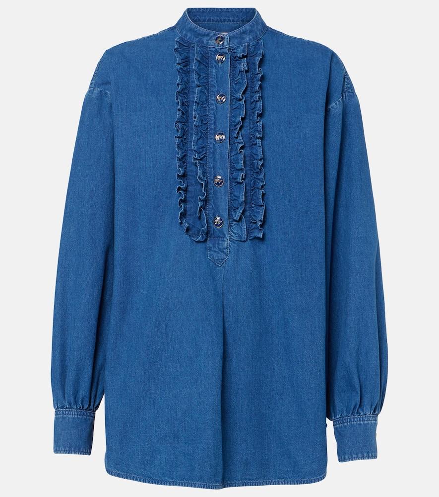 valentino ruffled denim blouse
