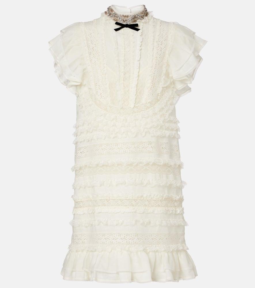 valentino ruffled lace and linen minidress