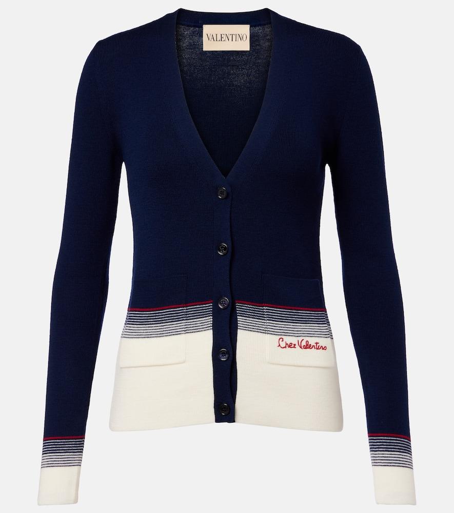 valentino striped virgin wool cardigan