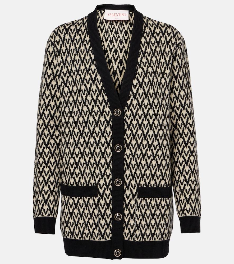 valentino toute la v virgin wool jacquard cardigan
