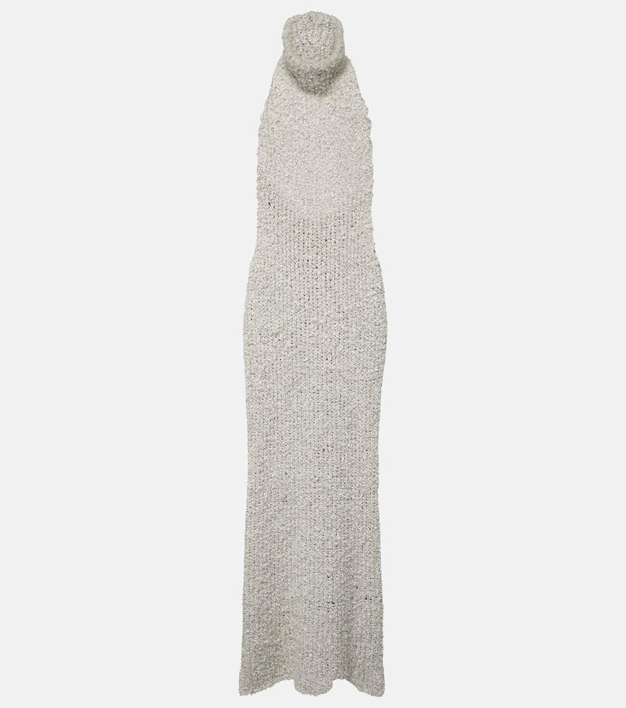 valentino turtleneck silk bouclé maxi dress