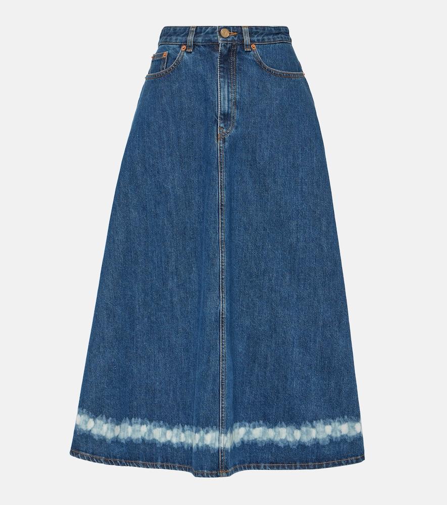 valentino vgold distressed denim midi skirt
