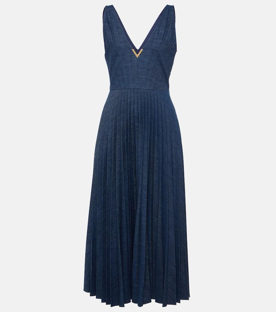 valentino vgold plissé chambray maxi dress