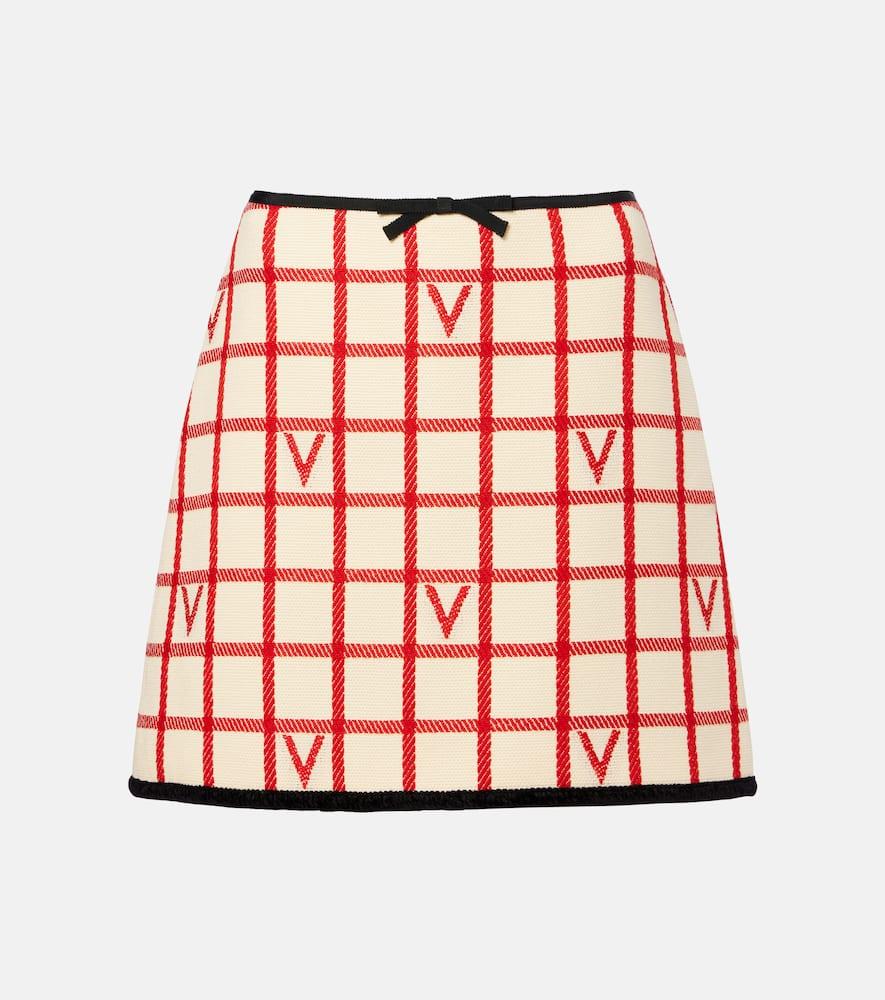 valentino vlogo checked wool and cotton miniskirt
