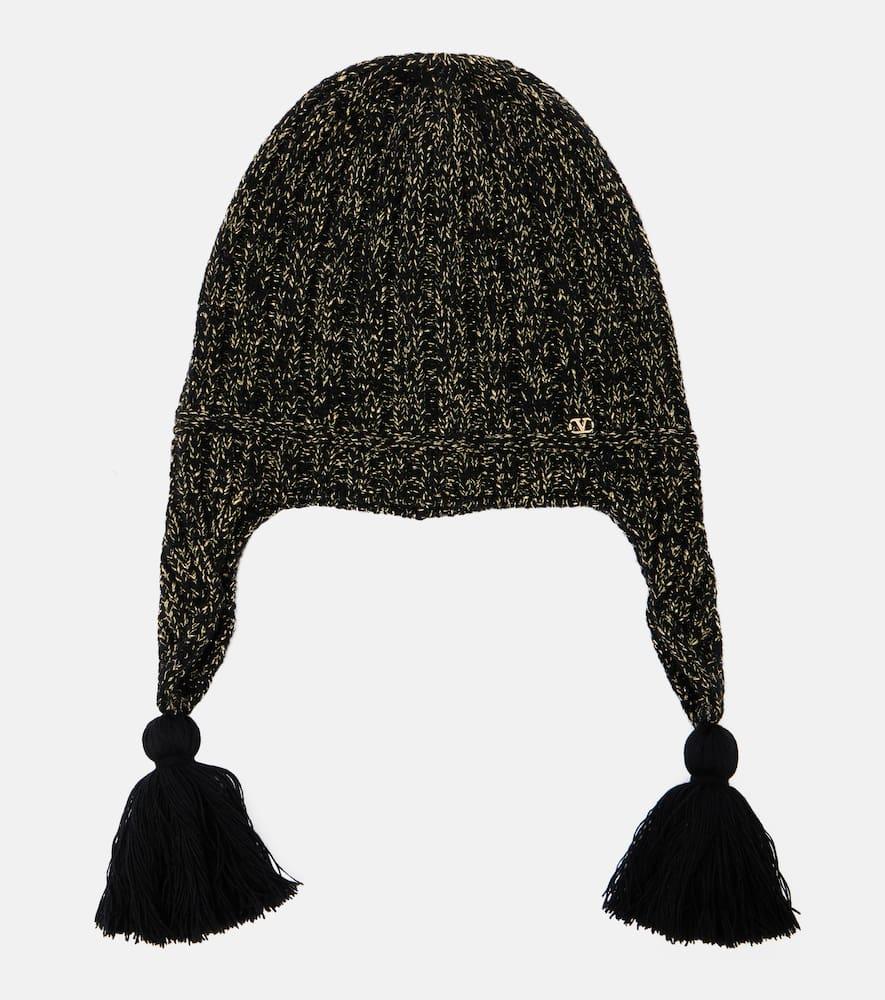 valentino vlogo fringed lurex beanie