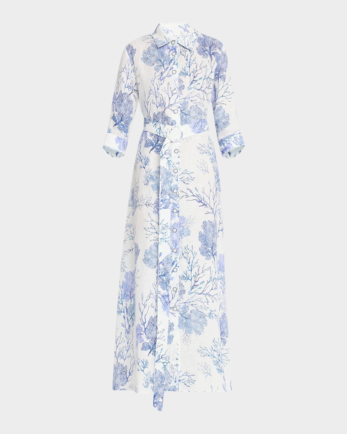 valerie coral-print linen maxi shirtdress