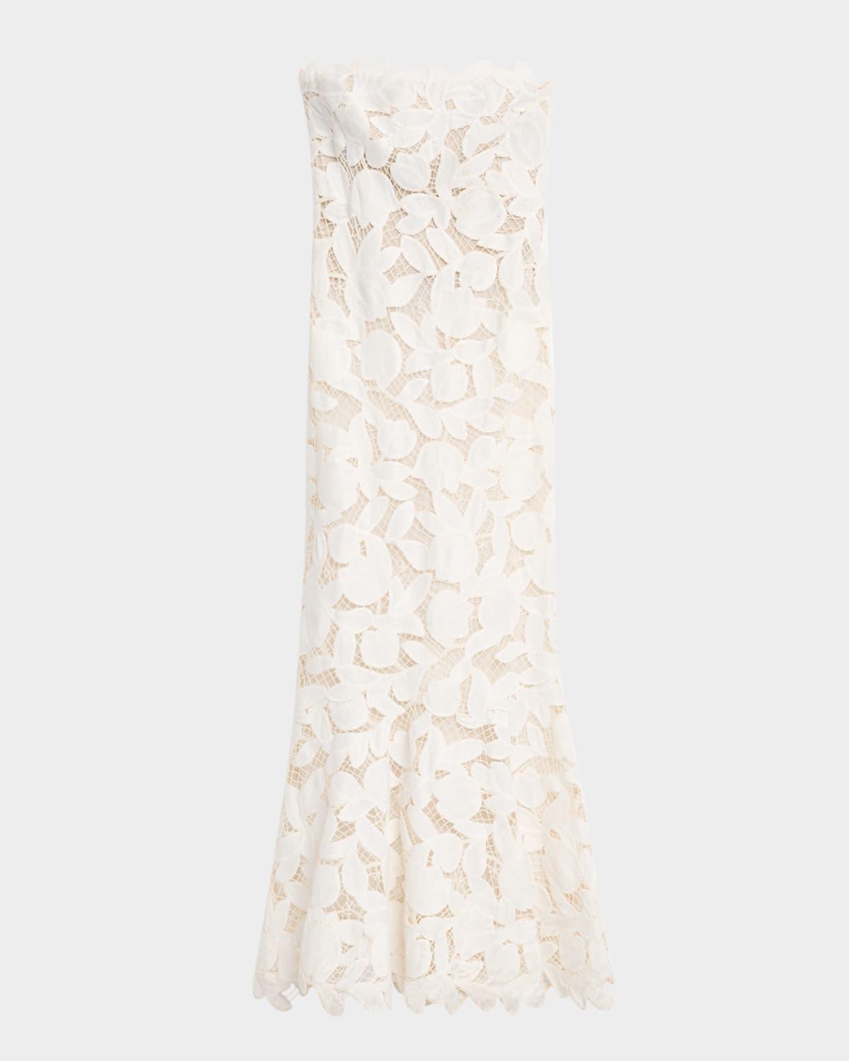 valletta strapless floral lace maxi dress