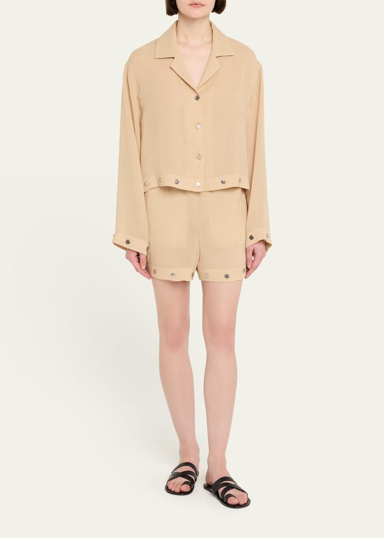 vally studded cropped gauze shirt