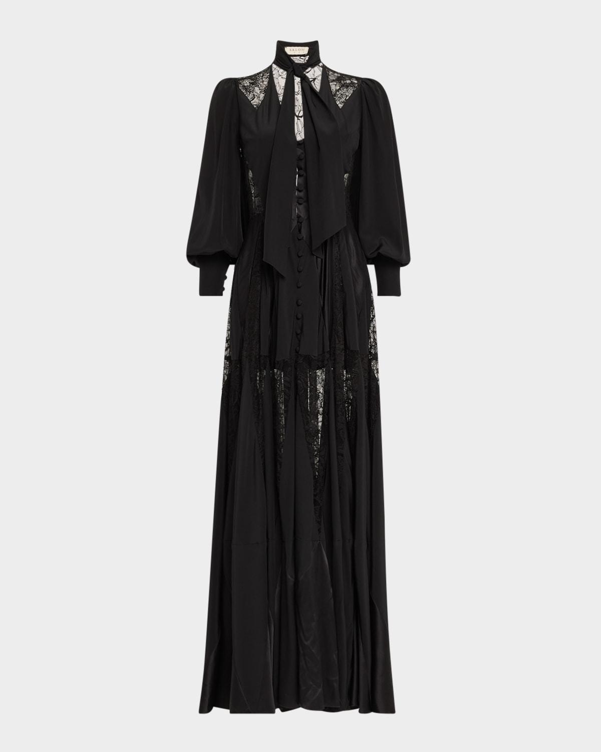 valtese lace cutout puff-sleeve maxi dress