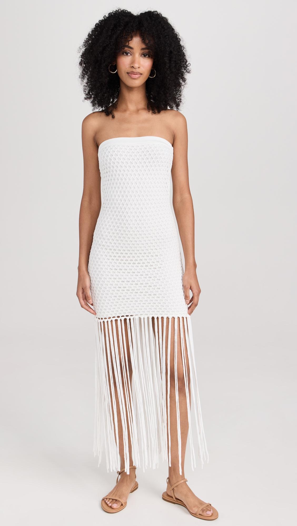 vanessa strapless fringe dress