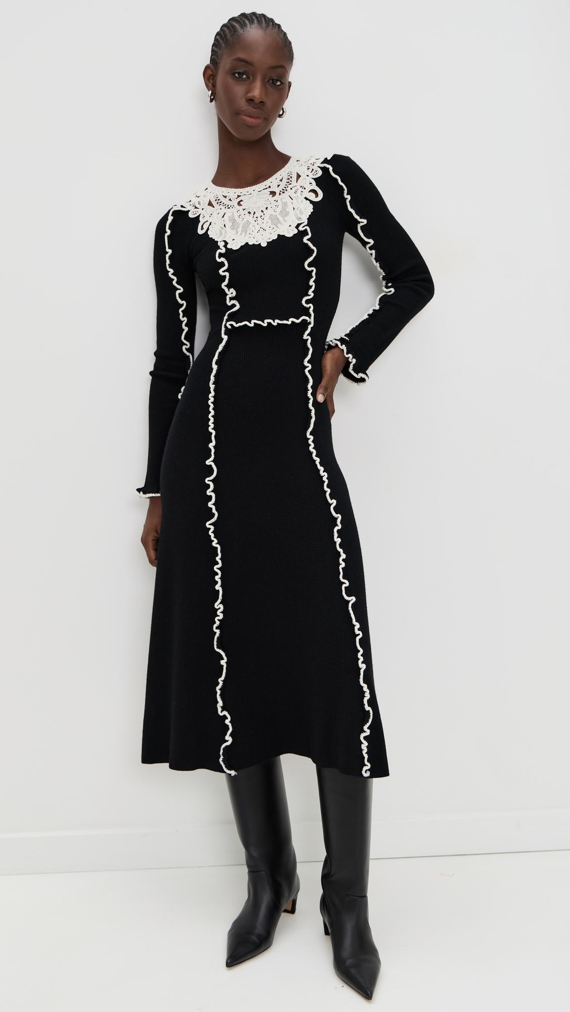 vania lace midi knit dress