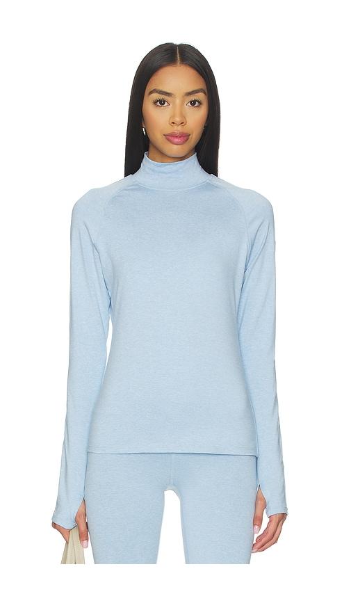 varley always warm mock neck baselayer top in blue.