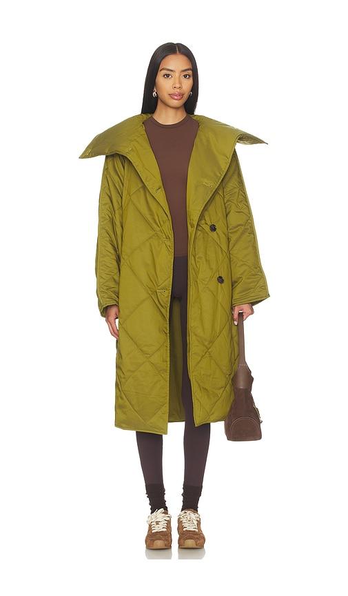 varley annalise reversible wrap coat in green.