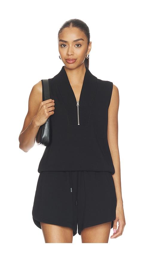 varley beau sleeveless half zip top in black.