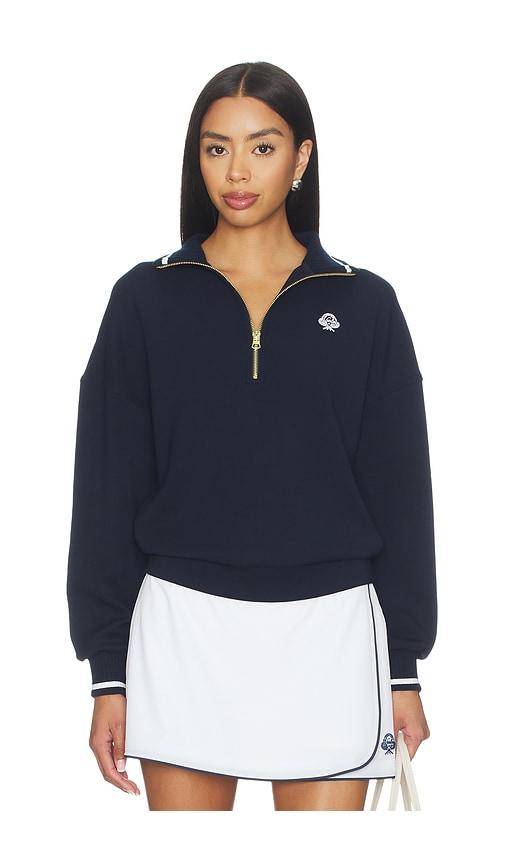 varley bertie half zip sweater in navy.