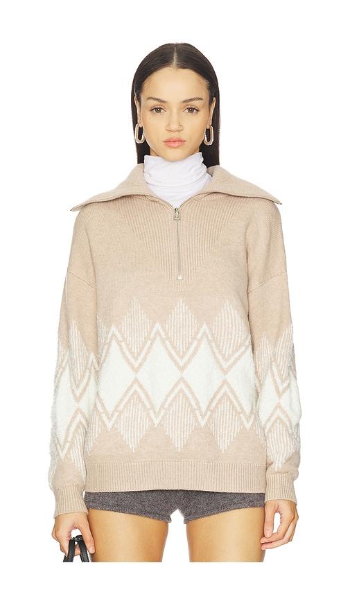 varley betty jacquard half zip sweater in taupe.