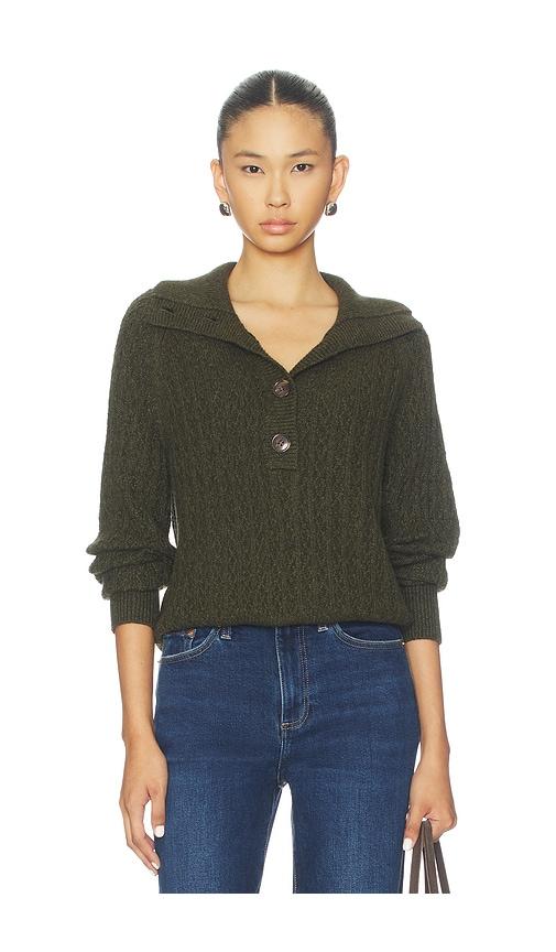 varley bridget half button sweater in olive.