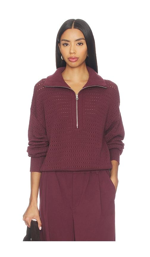 varley darla half zip knit sweater in burgundy.