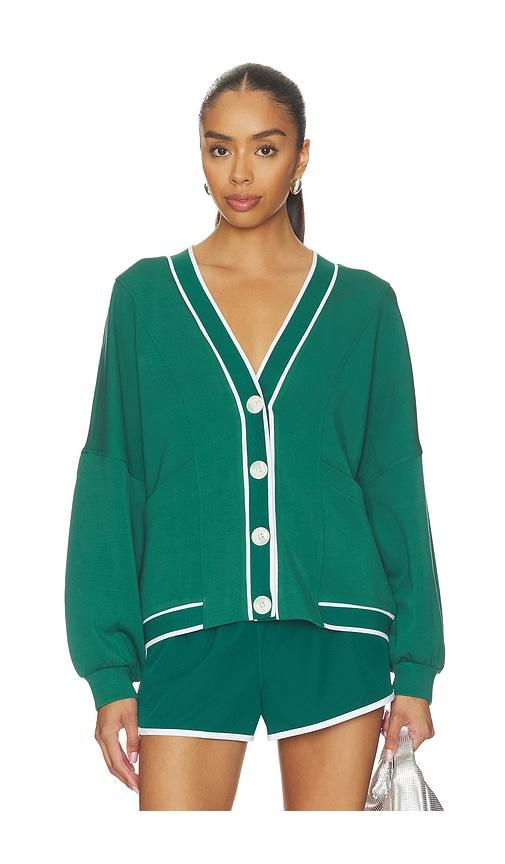 varley decker off court cardigan in green.