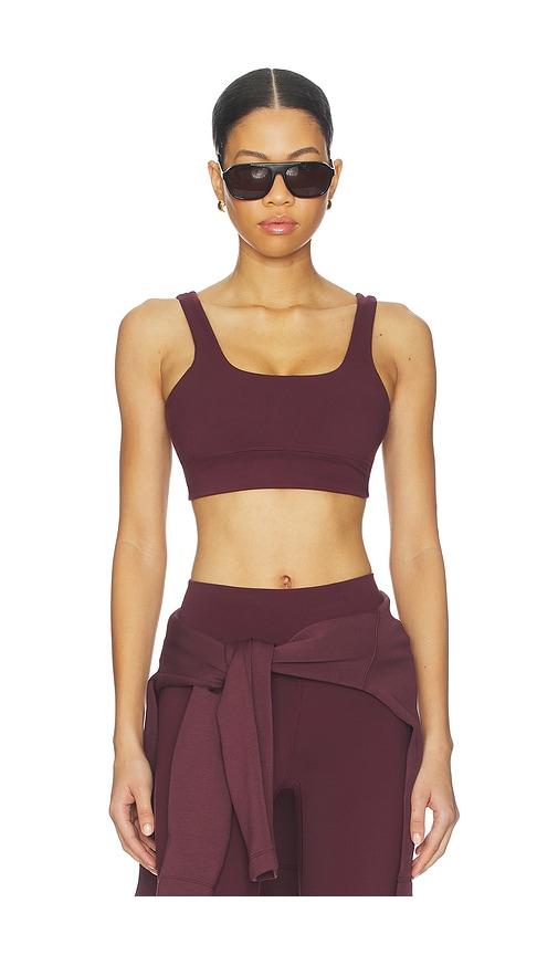 varley free soft cori sports bra in burgundy.