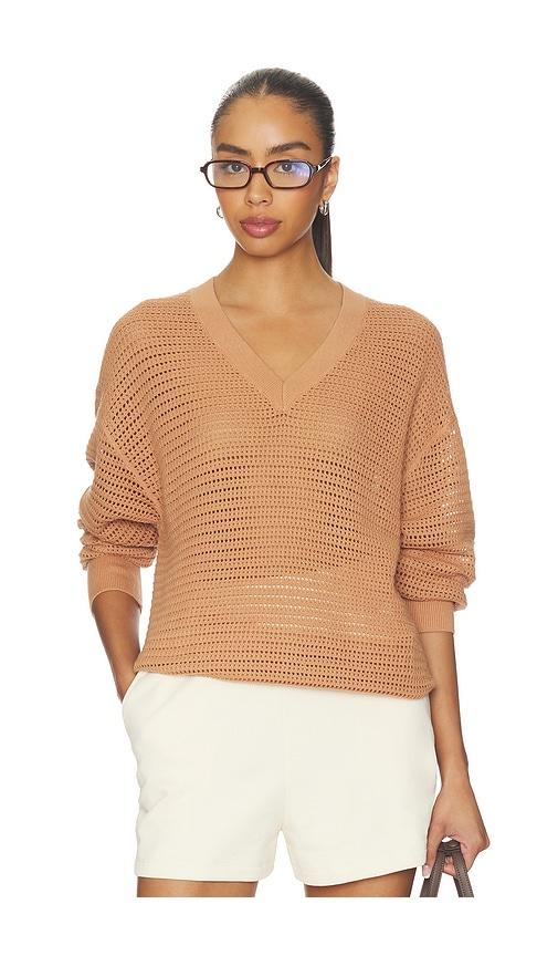 varley gaia v neck sweater in tan.