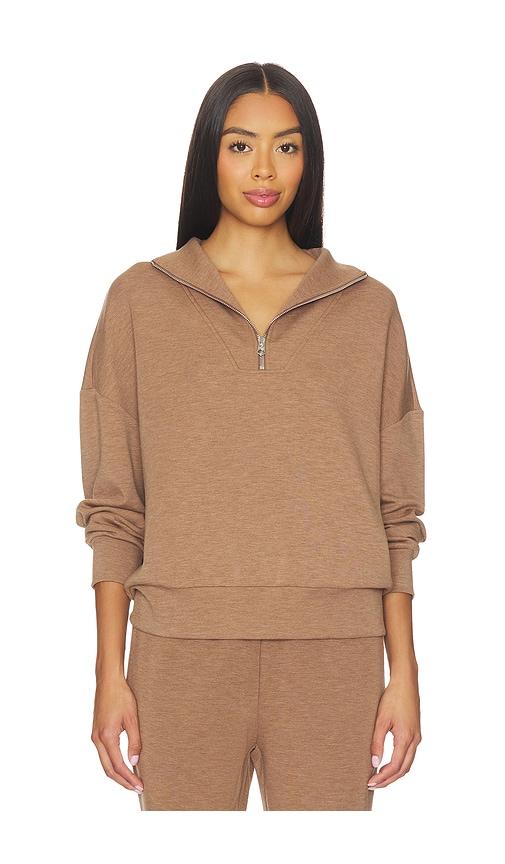 varley hawley half zip sweater in brown.