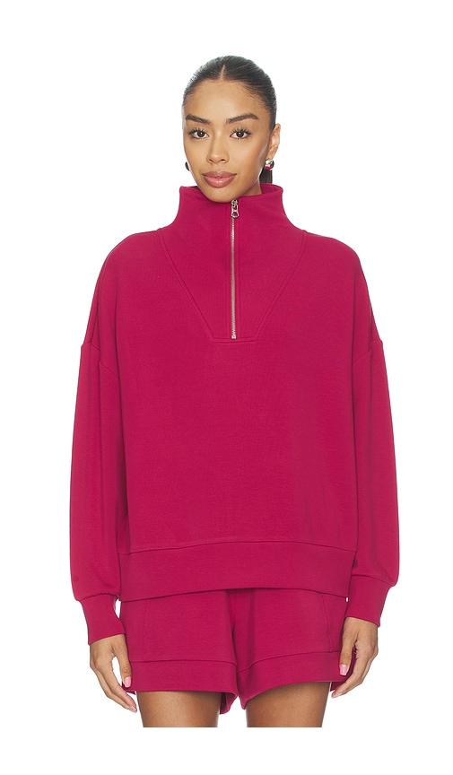 varley hawley half zip sweater in burgundy.