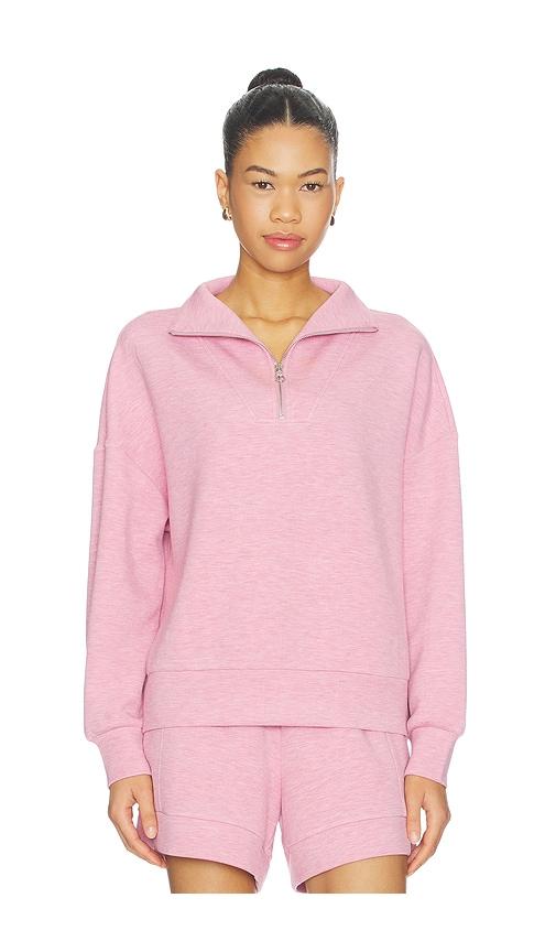 varley hawley half zip sweater in rose.