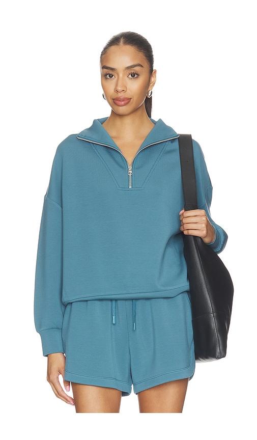 varley hawley half zip sweatshirt in teal.