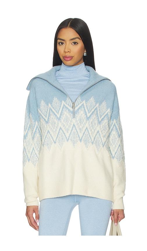 varley hedda fairisle half zip sweater in blue.
