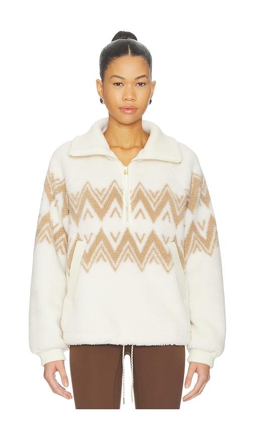 varley hendrik half zip sherpa jacket in cream.