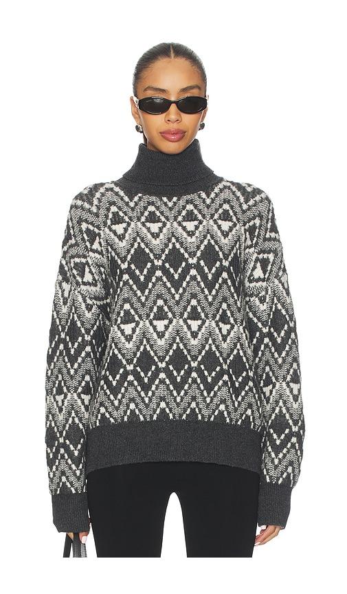 varley ida relaxed fairisle rollneck sweater in charcoal.