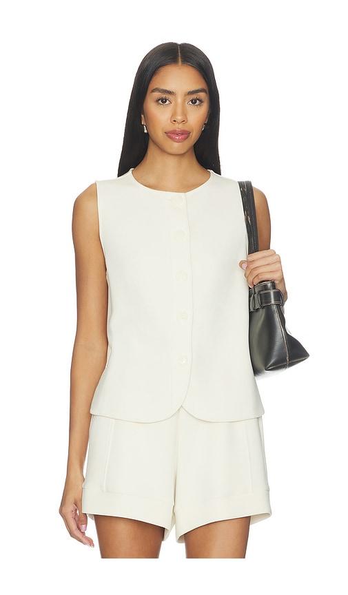 varley josie button through tank top in cream.