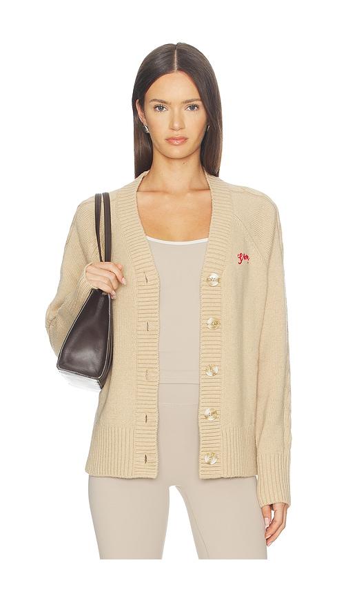 varley lotte button through cardigan in brown.