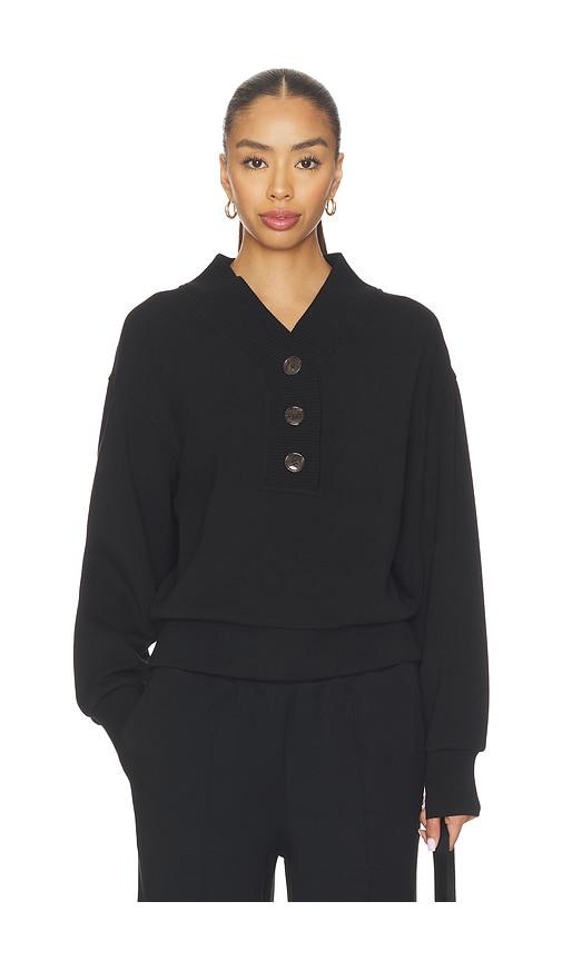 varley lucine button front sweater in black.