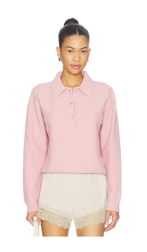 varley marlie polo knit sweater in blush.