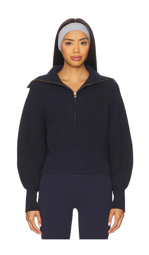 varley maura half zip rib knit in navy.